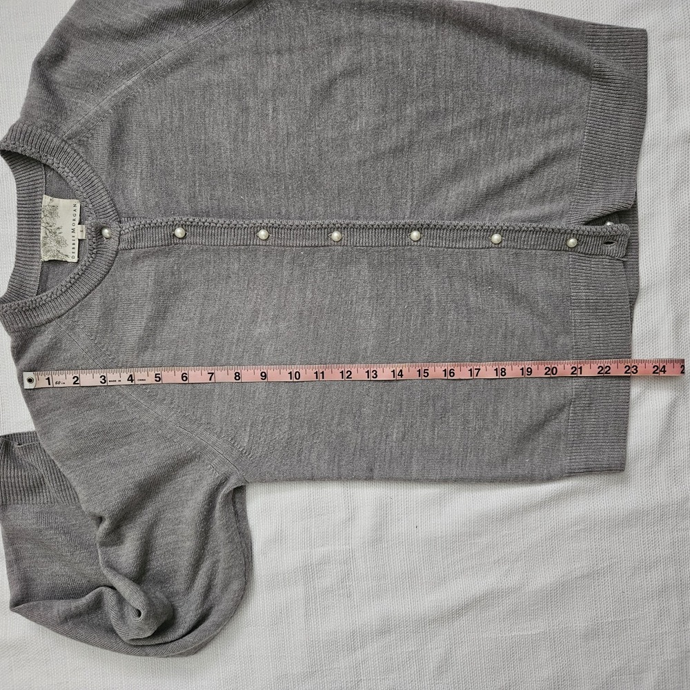 Womens‎ Grey Faux Pearl Button Crewneck Cardigan Sweater Size S Preppy Office - Picture 8 of 9